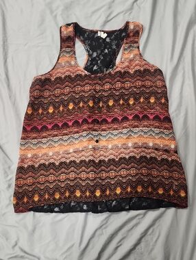 Studio Y Multicolor Chevron Racerback Tank - Orange, Pink, Brown, Black
